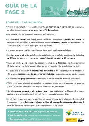 Flyer Guía de la Fase 2 editado por el Ayuntamiento de La Nucía para informar a bares y restaurantes