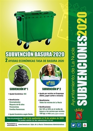 Cartel de la Subvención de la Basura y Ayuda por Reciclar de 2020