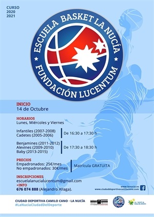Cartel de la Escuela de Basket de La Nucía de la Fundación Lucentum