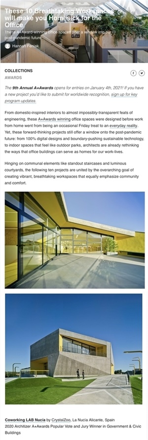 Imagen del artículo en el portal de Arquitectura Architizer